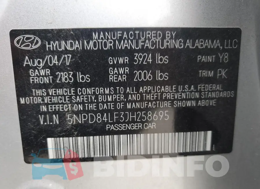 5NPD84LF3JH258695 Photo# 12