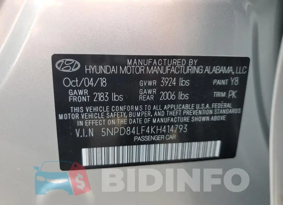 5NPD84LF4KH414793 Photo# 12