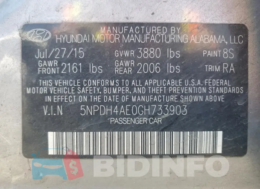 5NPDH4AE0GH733903 Photo# 12