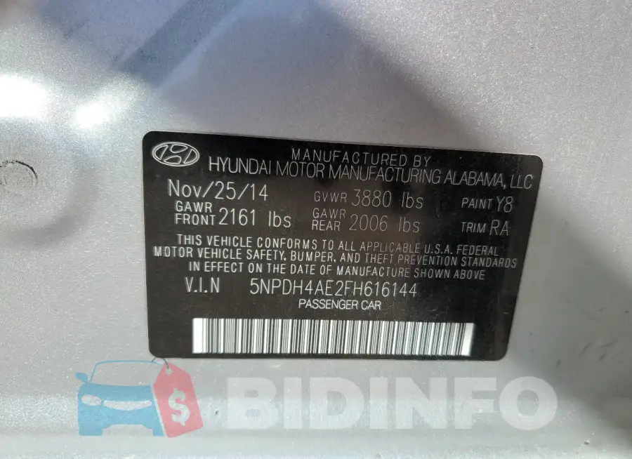 5NPDH4AE2FH616144 Photo# 13