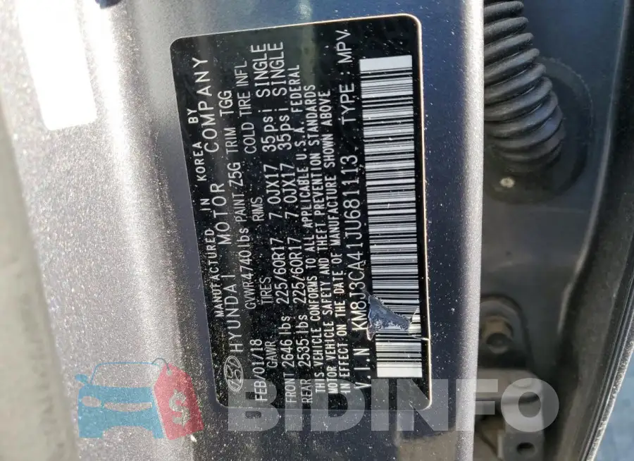 KM8J3CA41JU681113 Photo# 14