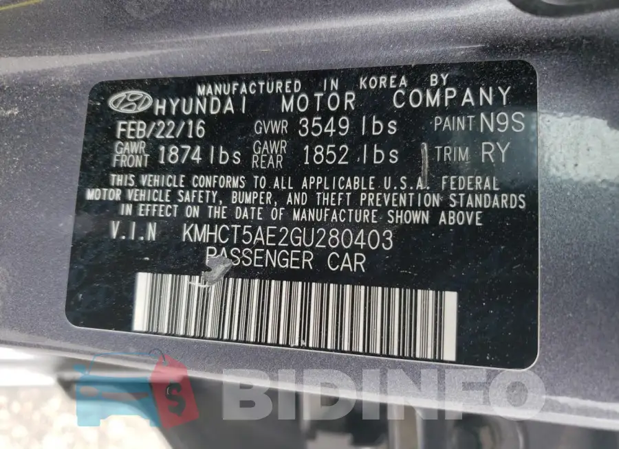 KMHCT5AE2GU280403 Photo# 12