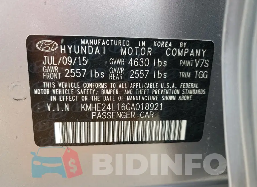 KMHE24L16GA018921 Photo# 13