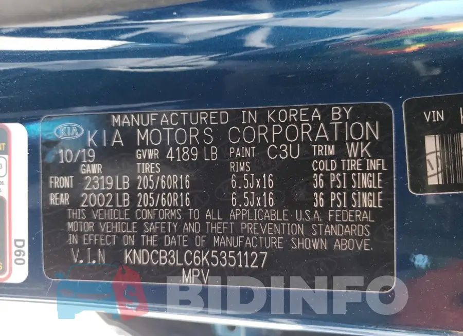KNDCB3LC6K5351127 Photo# 13