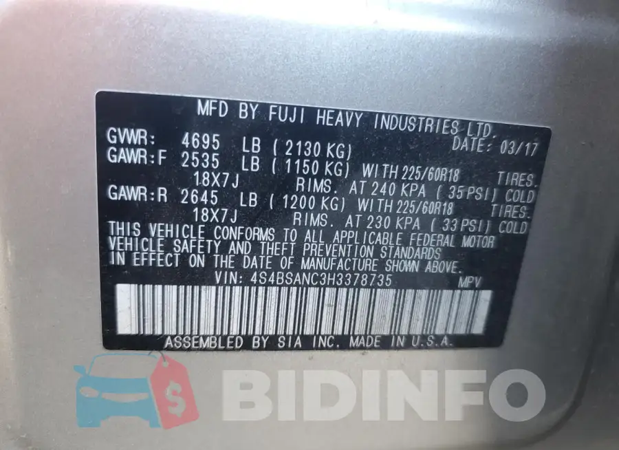 4S4BSANC3H3378735 Photo# 12