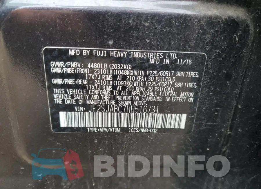JF2SJABC7HH516731 Photo# 13