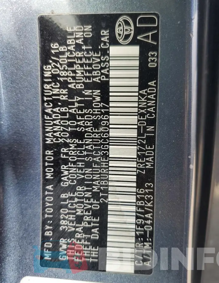 2T1BURHE3GC609617 Photo# 12