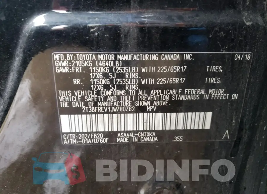 2T3BFREV1JW780782 Photo# 14