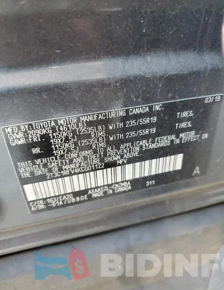 2T3C1RFV4KC001122 Photo# 12