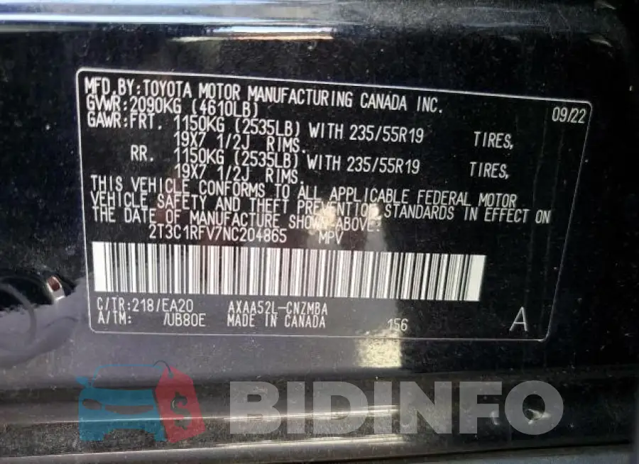 2T3C1RFV7NC204865 Photo# 13