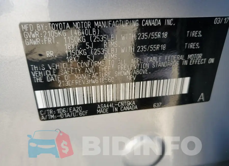 2T3DFREV3HW618560 Photo# 12