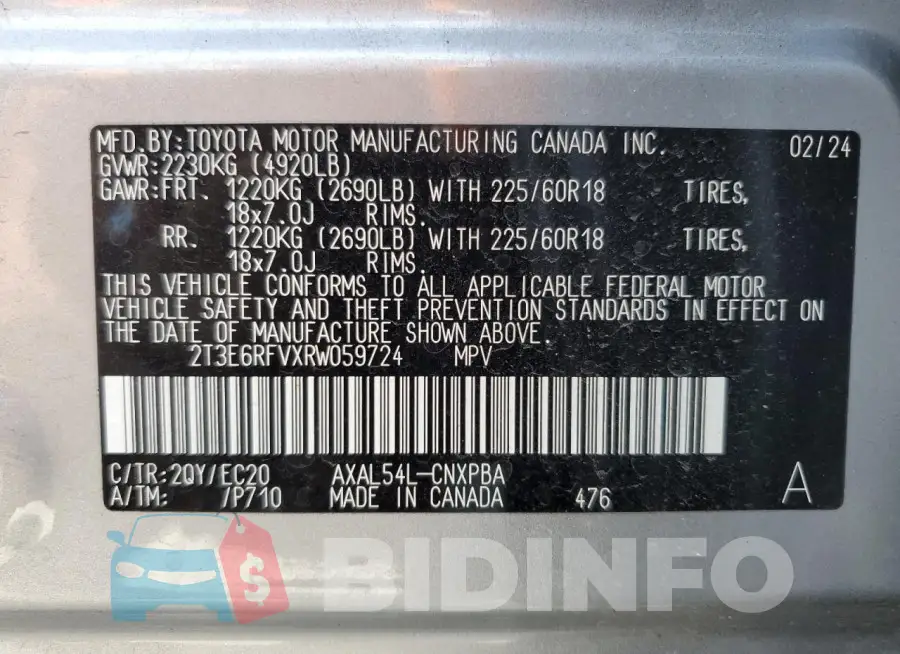 2T3E6RFVXRW059724 Photo# 14