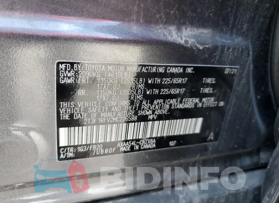2T3F1RFV2MC226588 Photo# 13