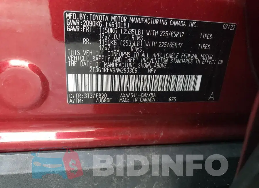 2T3G1RFV9NW293306 Photo# 14