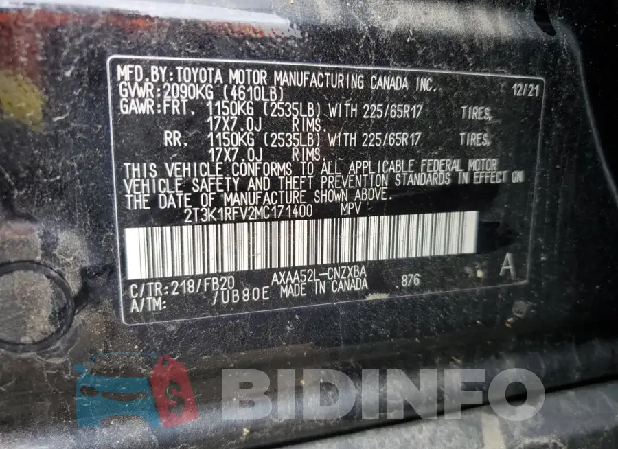 2T3K1RFV2MC171400 Photo# 13