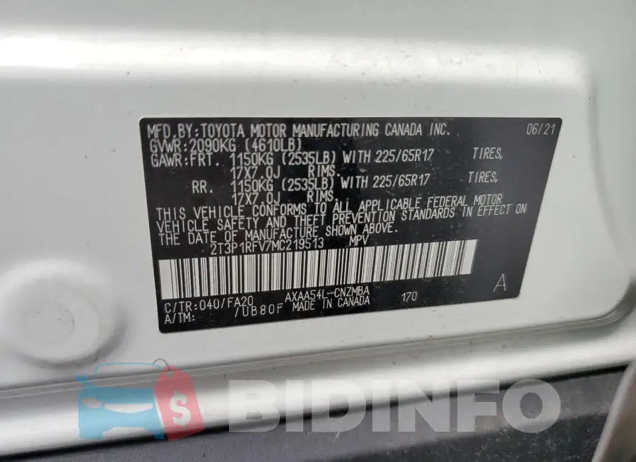 2T3P1RFV7MC219513 Photo# 14