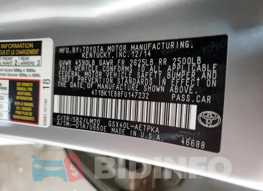 4T1BK1EB8FU147232 Photo# 12