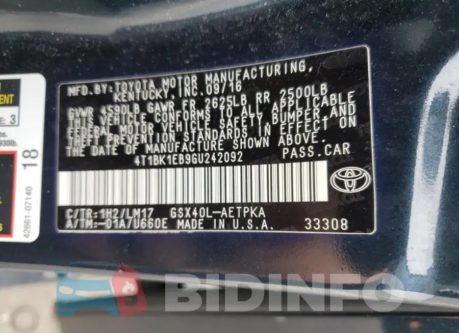 4T1BK1EB9GU242092 Photo# 13