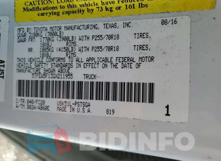 5TFEW5F13GX211955 Photo# 12