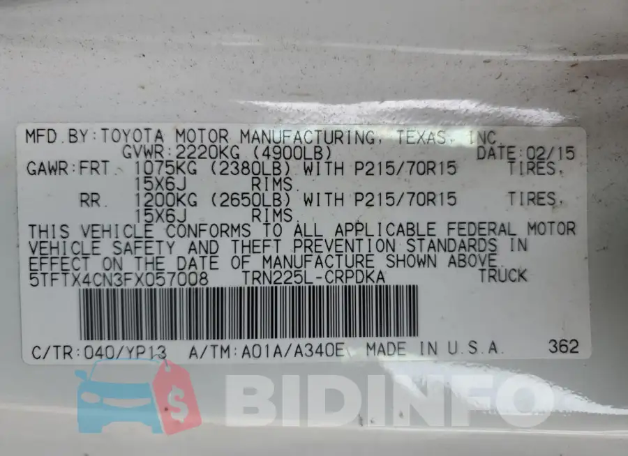 5TFTX4CN3FX057008 Photo# 12