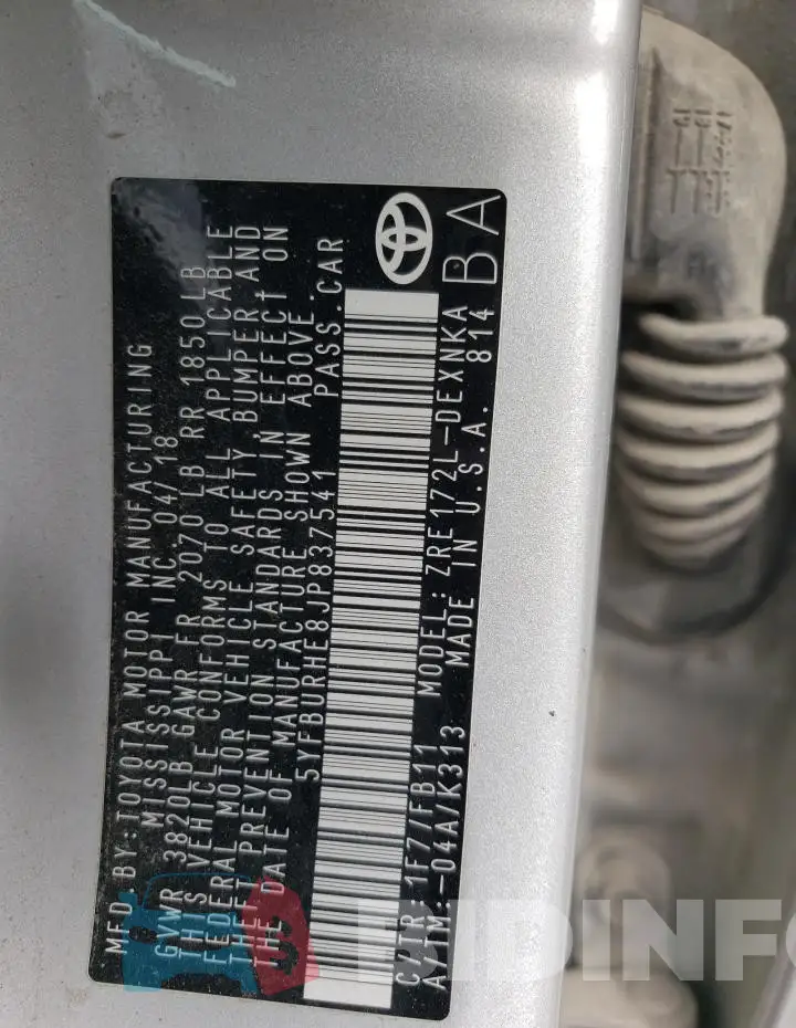 5YFBURHE8JP837541 Photo# 13