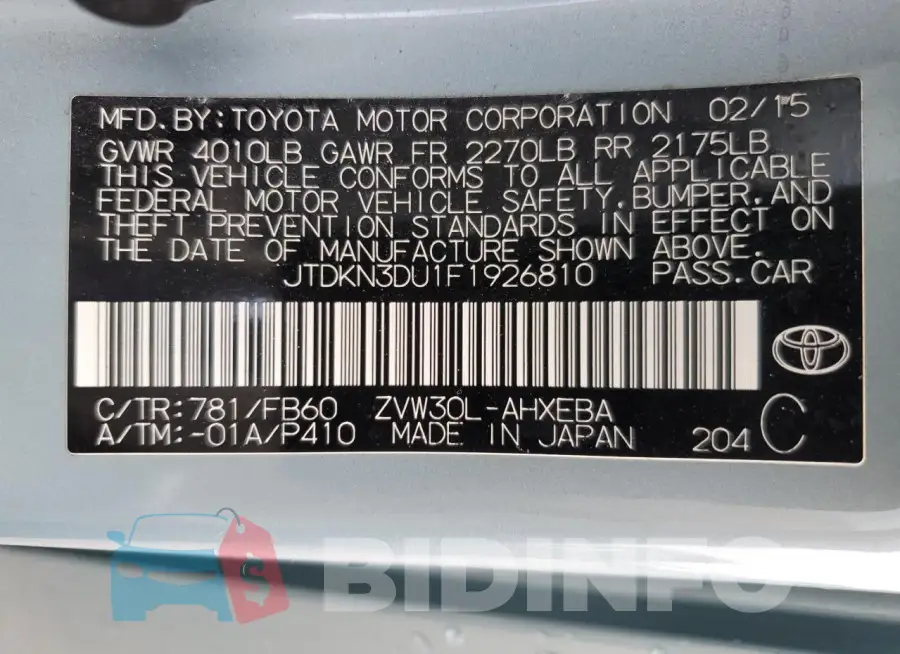 JTDKN3DU1F1926810 Photo# 12