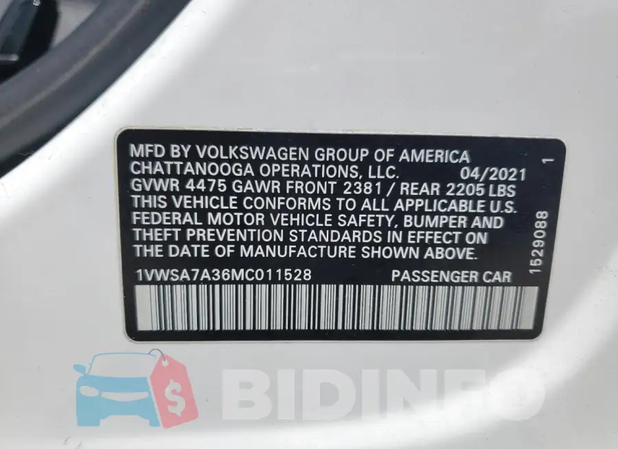 1VWSA7A36MC011528 Photo# 12