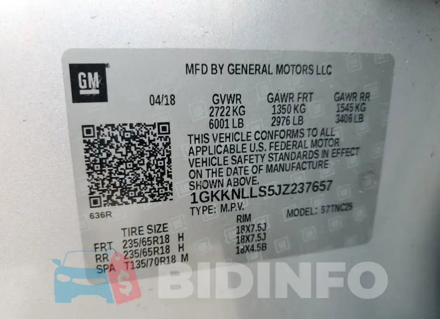 1GKKNLLS5JZ237657 Photo# 14