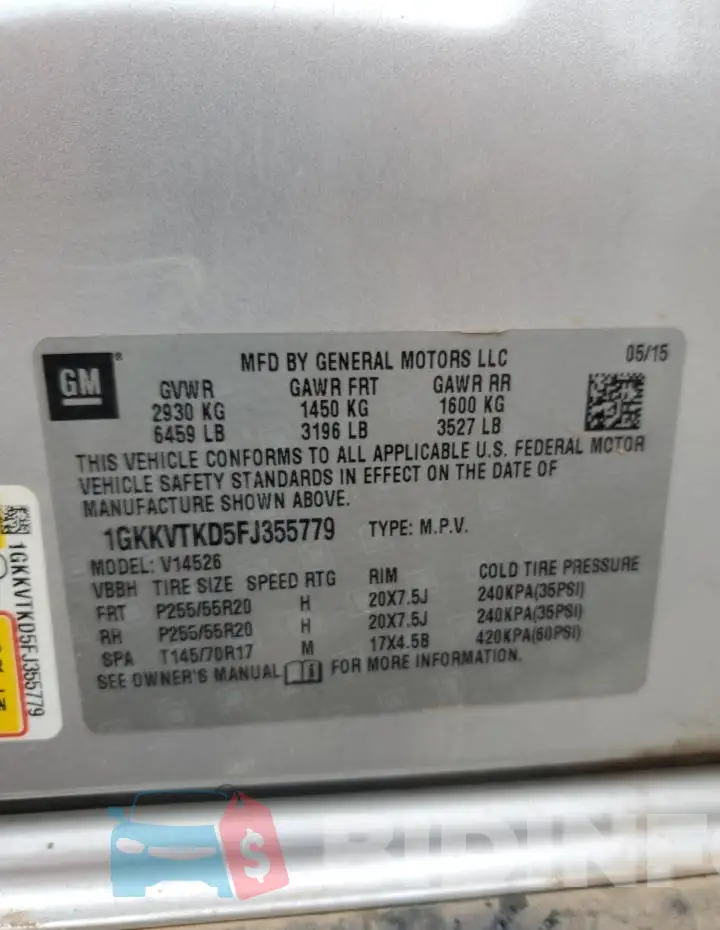 1GKKVTKD5FJ355779 Photo# 14