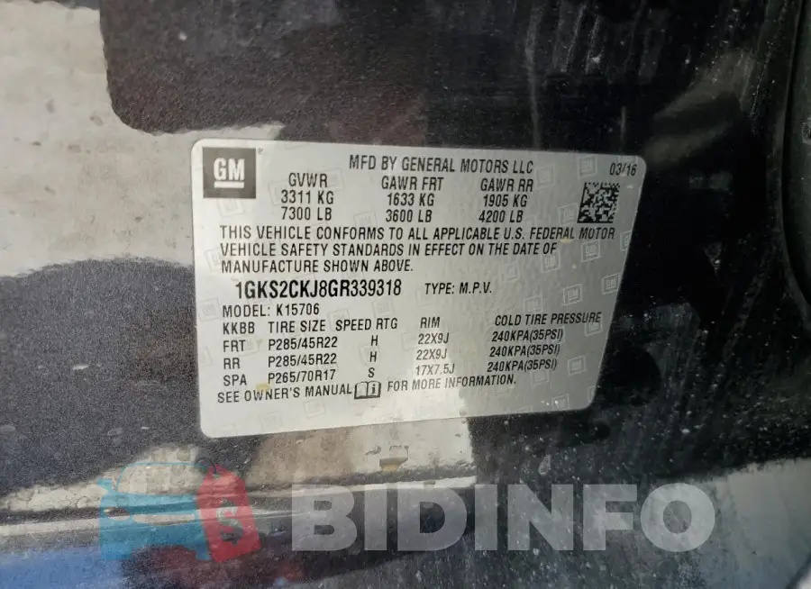 1GKS2CKJ8GR339318 Photo# 13