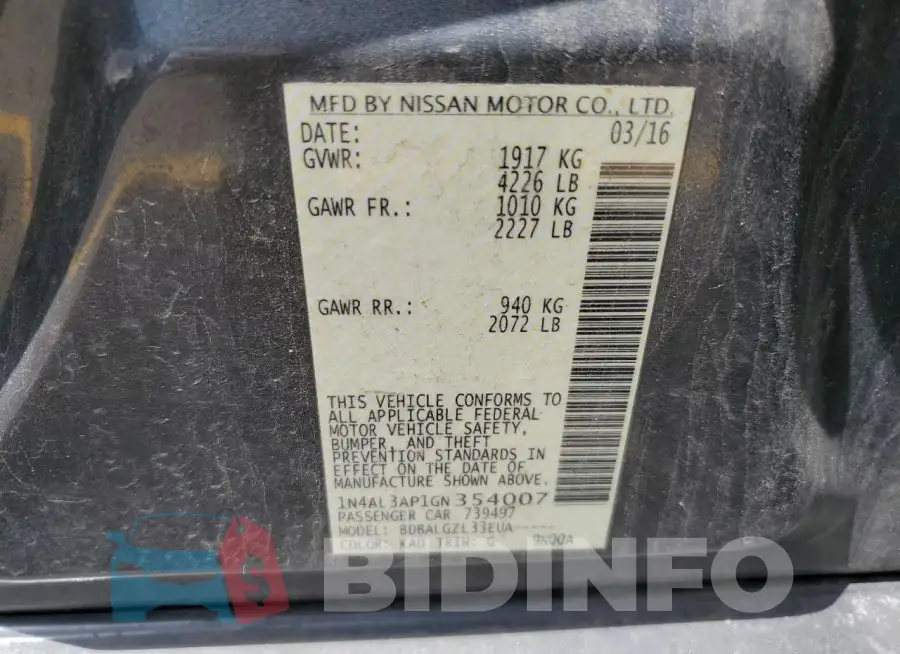1N4AL3AP1GN354007 Photo# 12