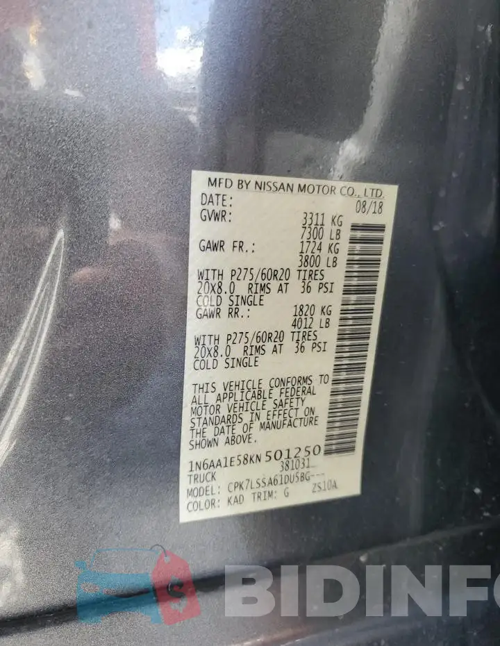 1N6AA1E58KN501250 Photo# 12