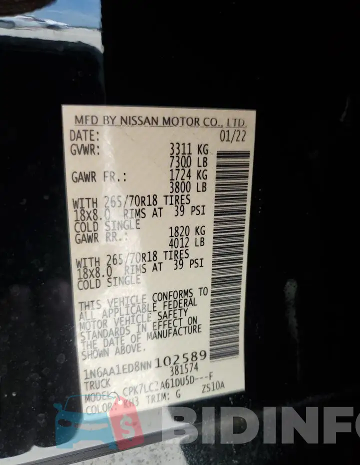 1N6AA1ED8NN102589 Photo# 12
