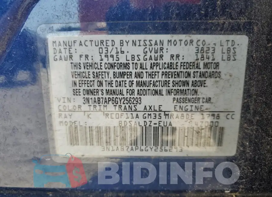 3N1AB7AP6GY256293 Photo# 12