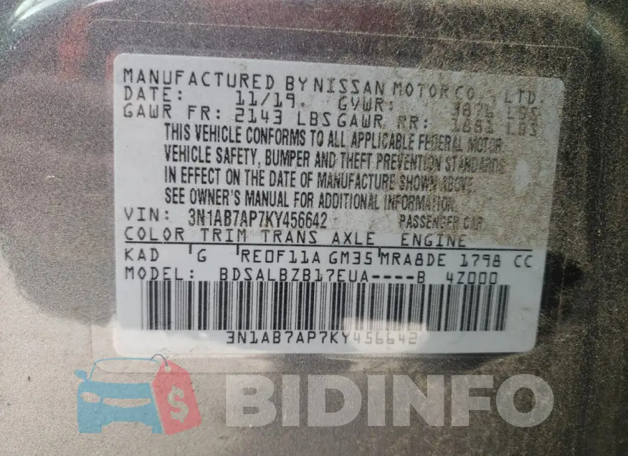 3N1AB7AP7KY456642 Photo# 12