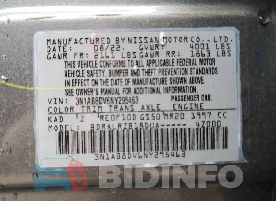 3N1AB8DV6NY295463 Photo# 12