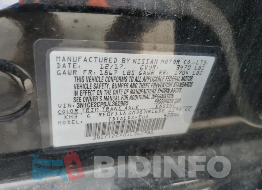 3N1CE2CP0JL362985 Photo# 13