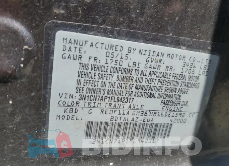 3N1CN7AP1FL942317 Photo# 12