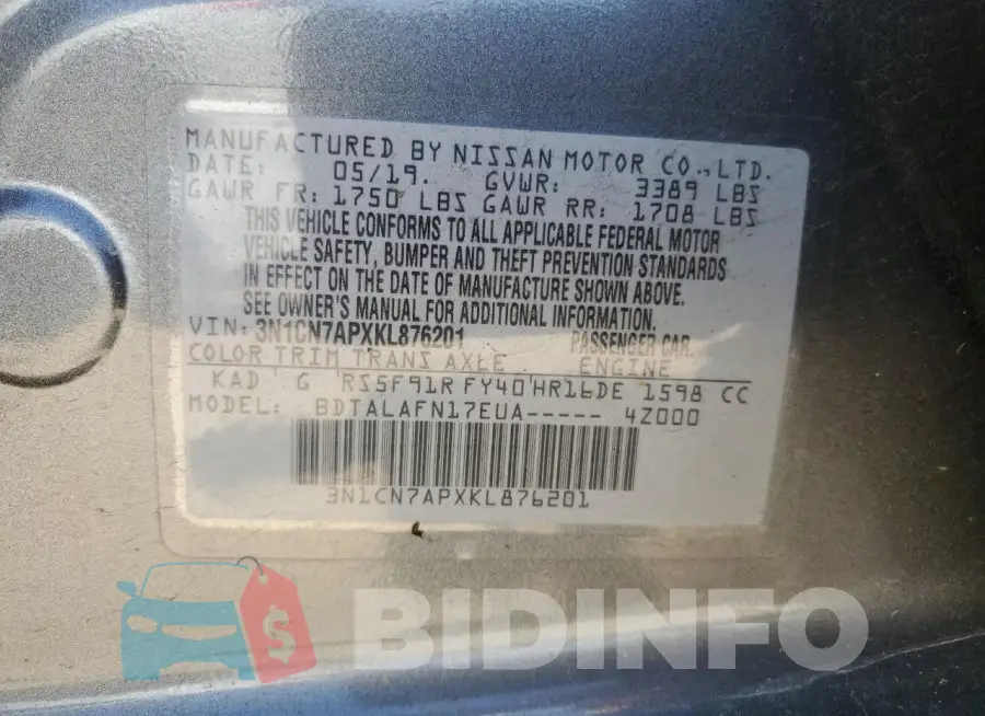 3N1CN7APXKL876201 Photo# 12