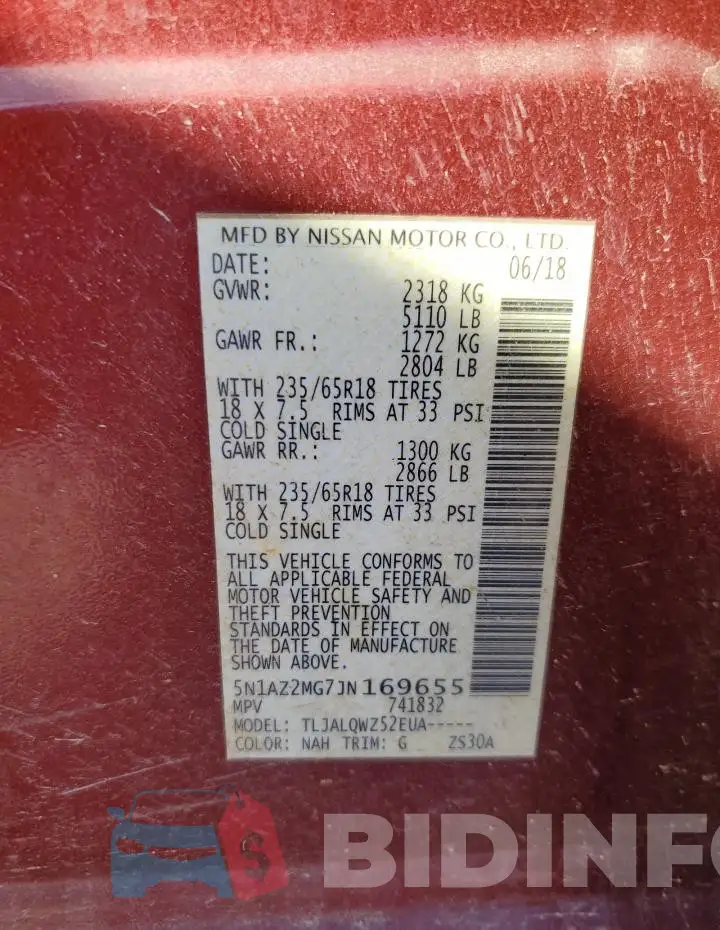 5N1AZ2MG7JN169655 Photo# 13