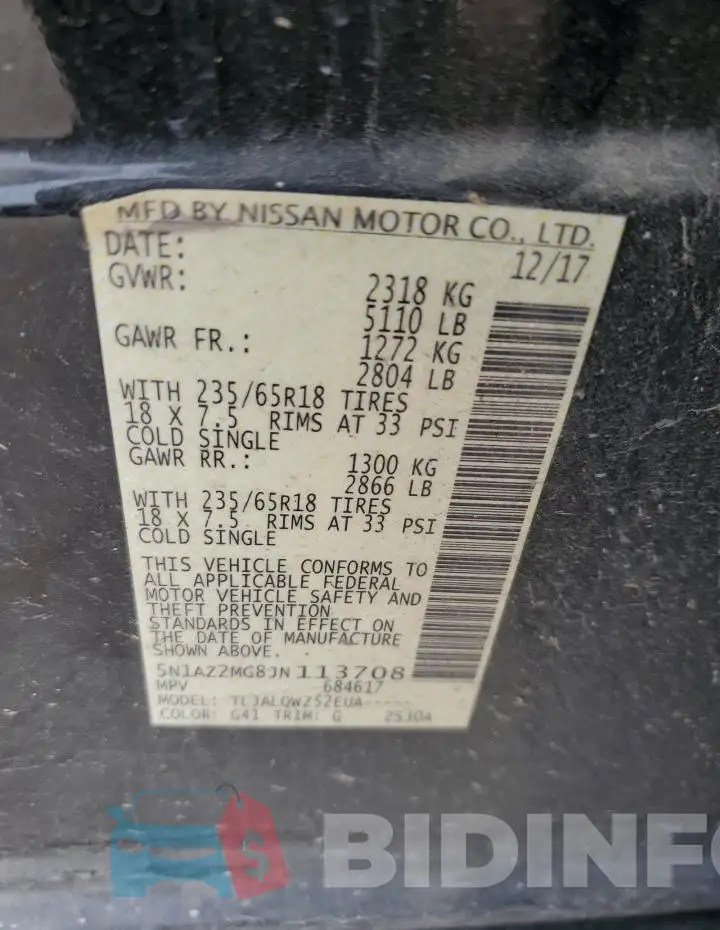 5N1AZ2MG8JN113708 Photo# 14