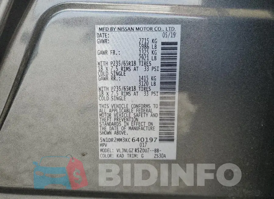 5N1DR2MM3KC640197 Photo# 13