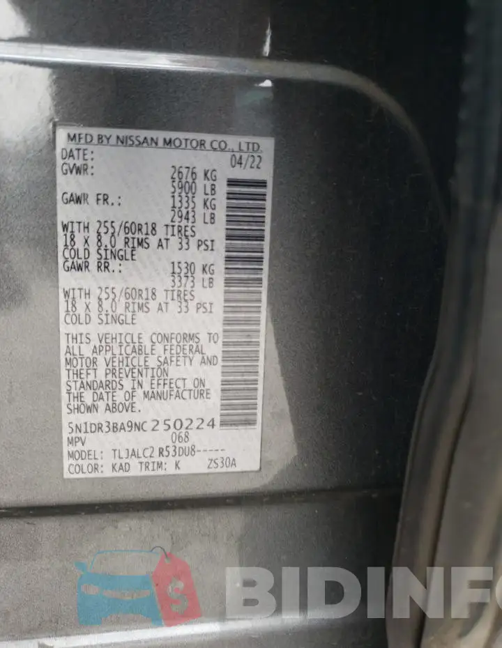 5N1DR3BA9NC250224 Photo# 12