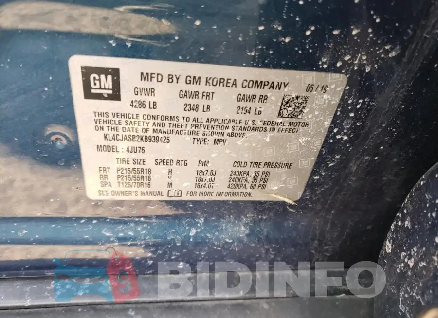 KL4CJASB2KB939425 Photo# 13