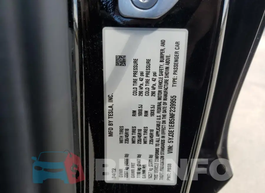 5YJ3E1EB5NF239955 Photo# 12