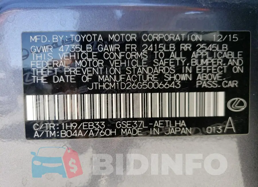 JTHCM1D26G5006643 Photo# 12