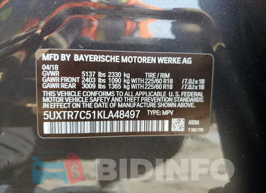 5UXTR7C51KLA48497 Photo# 13