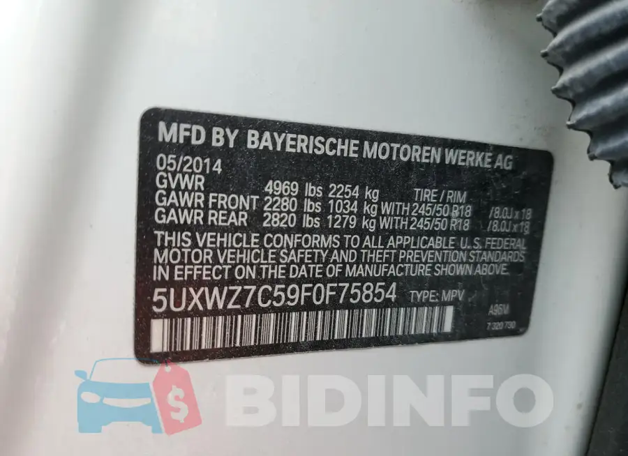 5UXWZ7C59F0F75854 Photo# 14