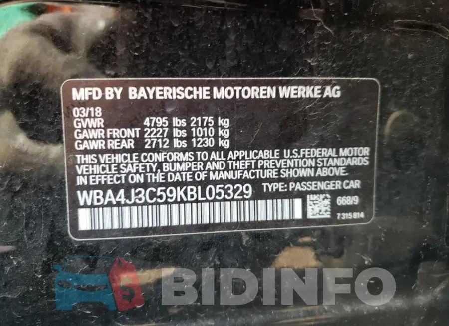 WBA4J3C59KBL05329 Photo# 12