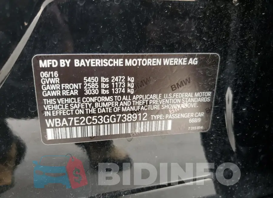 WBA7E2C53GG738912 Photo# 12